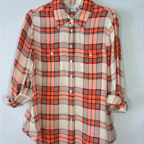 Per Se Tops - Per se SILK Plaid Button-Up Shirt